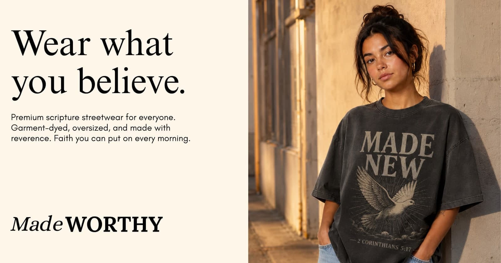 “Wear what you believe” brand hero graphic